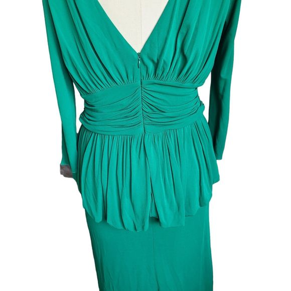 Alexander McQueen Green Peplum Ruched Stretch Dress Viscose Italy sz 48 (14 US) - Picture 4 of 16